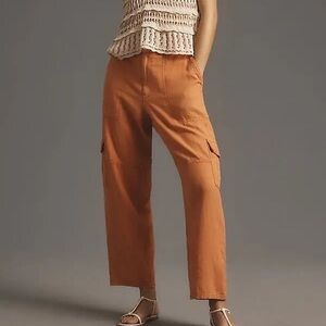 Pilcro by Anthropologie Slim Linen Blend Cargo Pants Orange